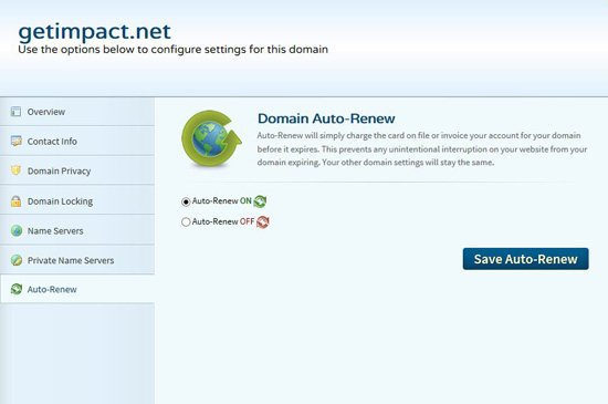 Setting Domain Name Auto Renew
