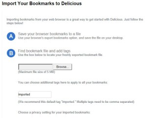 Delicious Import Bookmarks Feature
