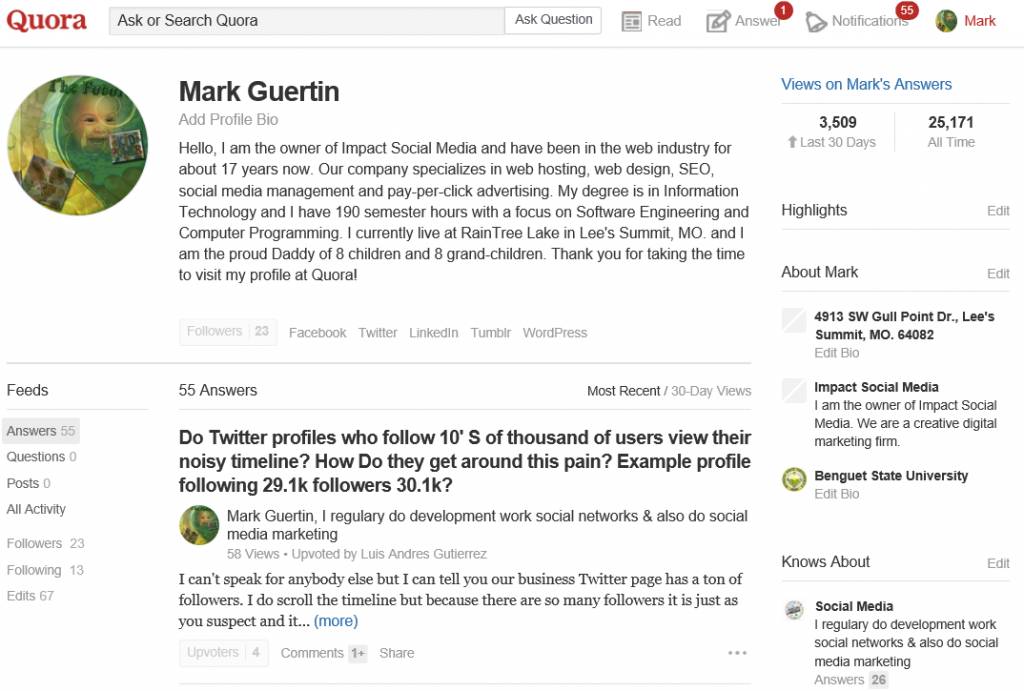 Use Quora to show your expertise on topics